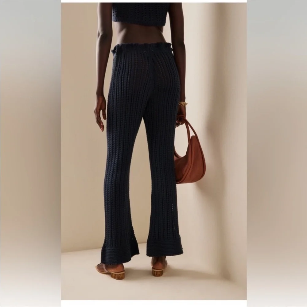 Savannah Morrow The Label Pants Oak Crochet Knit Belted Cotton in Navy